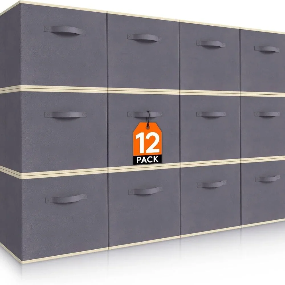 12 Packs Storage Cubes, 11 Inch Cube Storage Bins, Foldable Decorative Fabric St - Picture 1 of 7